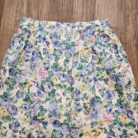 Vtg Floral Cottagecore Midi Skirt Women 14 Pastel Grandma Elastic Button Up Boho - Picture 2 of 8